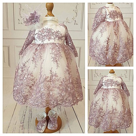 Rochite Botez - Rochite botez fetite fete bebe dantela mov 3 piese, SHINY