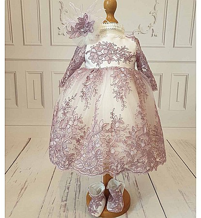 Rochite botez fetite fete bebe dantela mov 3 piese, SHINY [2]