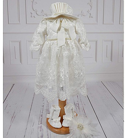 Rochite botez fetite Roberta- set elegant superb din dantela alba, 4 piese [2]