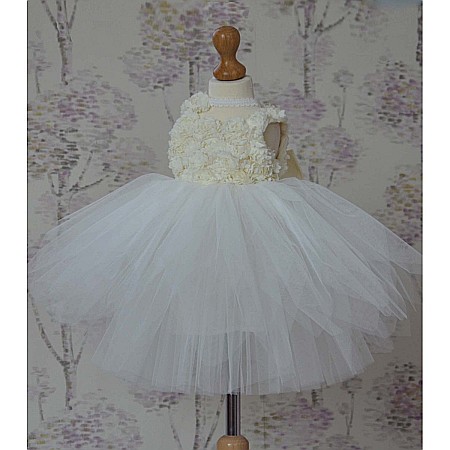 Rochite botez fetite - rochita alb-ivoire fete bebelusi de vara, 3 piese, IVOIRE TIARA [1]