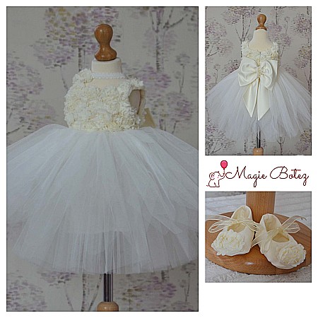 Rochite Botez - Rochite botez fetite - rochita alb-ivoire fete bebelusi de vara, 3 piese, IVOIRE TIARA