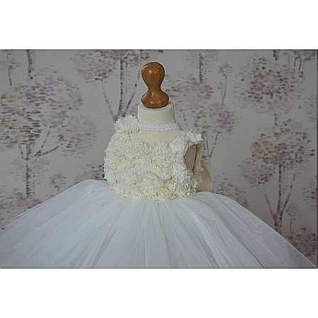 Rochite botez fetite - rochita alb-ivoire fete bebelusi de vara, 3 piese, IVOIRE TIARA [3]