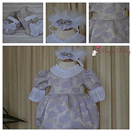 Rochite Botez - Rochite botez ieftine mov fetite Arabella - set brocart mov si dantela, 3 piese