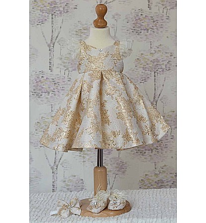 Rochite botez vara fetite - set GOLD din brocart auriu ocazii speciale, 3 piese [1]