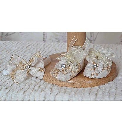 Rochite botez vara fetite - set GOLD din brocart auriu ocazii speciale, 3 piese [2]