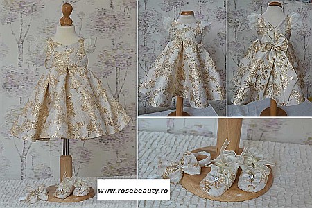 Rochite botez vara fetite - set GOLD din brocart auriu ocazii speciale, 3 piese [5]