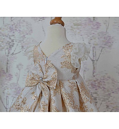 Rochite botez vara fetite - set GOLD din brocart auriu ocazii speciale, 3 piese [4]