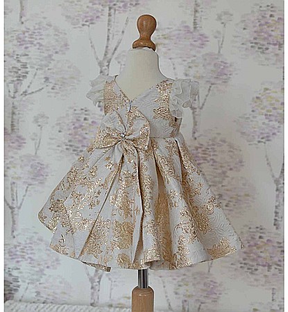 Rochite botez vara fetite - set GOLD din brocart auriu ocazii speciale, 3 piese [3]