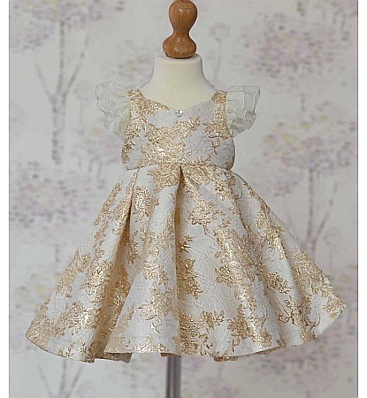 Rochite botez vara fetite - set GOLD din brocart auriu ocazii speciale, 3 piese [0]