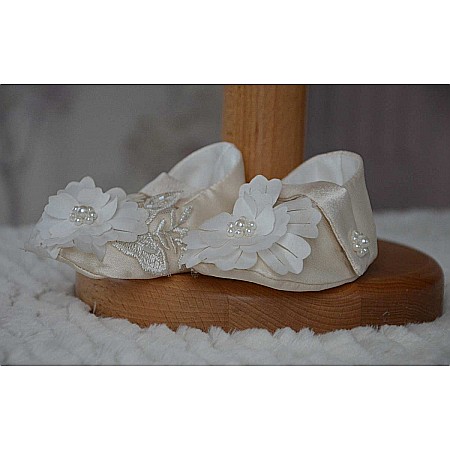 Rochite de botez fetite bej de vara cu dantela 3D, eleganta si suava, 3 piese, CLAUDE [4]