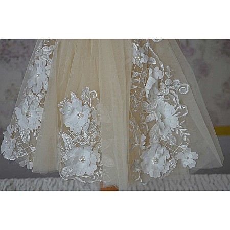 Rochite de botez fetite bej de vara cu dantela 3D, eleganta si suava, 3 piese, CLAUDE [5]