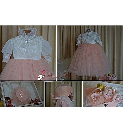 Rochite de Botez - Rochite roz bebelusi botez vara ECATERINA - set elegant ocazii, 4 piese