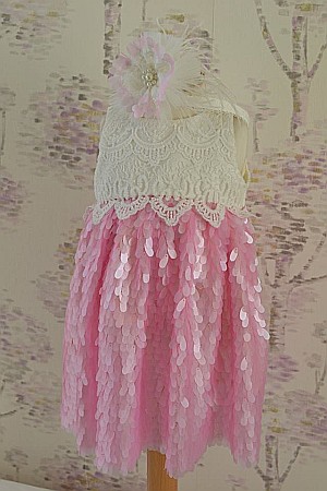 Rochite Botez - Rochite roz botez vara Mademoiselle - set chic din paiete, 3 piese
