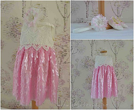 Rochite roz botez vara Mademoiselle - set chic din paiete, 3 piese [2]