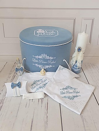Set costum bleu, lumanare si trusou de botez Ivan [1]