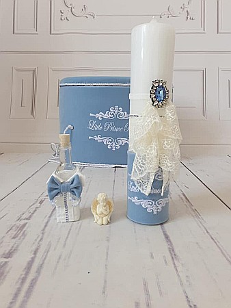 Set costum bleu, lumanare si trusou de botez Ivan [2]