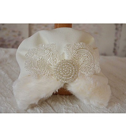 Set palton de botez ivoire bebelusi fetite ADELLE, 3 piese [1]