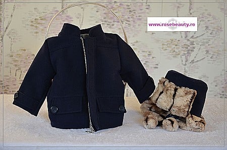 Set paltonas de botez baieti din stofa bleumarin si caciulita model rusesc Iarna, cvp07 [1]