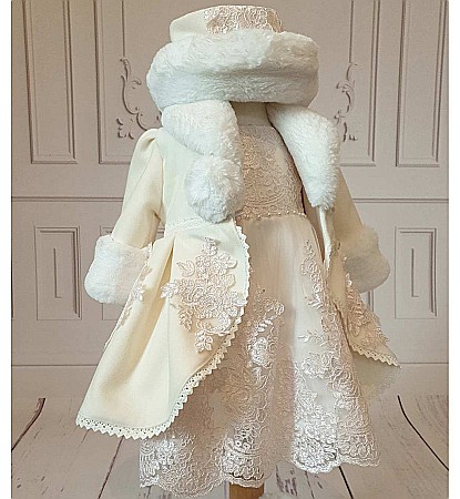 Rochite Botez - Set rochita palton de botez iarna fetite 5 piese, Antoinette