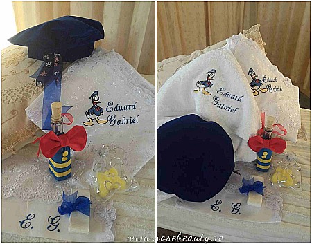 Trusou botez biserica baiat cu accesorii tema marinarul DONALD, 7 piese, cvt07