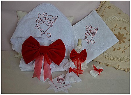 Trusou botez fetite biserica Ingeras catifea rosie VICTORIA