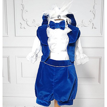 Trusou complet costum botez baiat albastru pentru vara Intense Blue, din catifea [3]