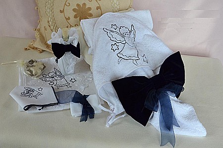 Trusou de botez baiat biserica cu Ingeras bleumarin BLUE ANGEL