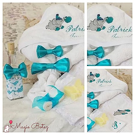 Trusou de botez baieti accesorii turqoise, Elefant