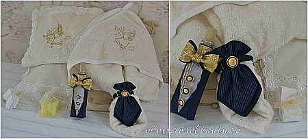 Trusou de botez biserica baiat auriu si bleumarin,Navy [1]