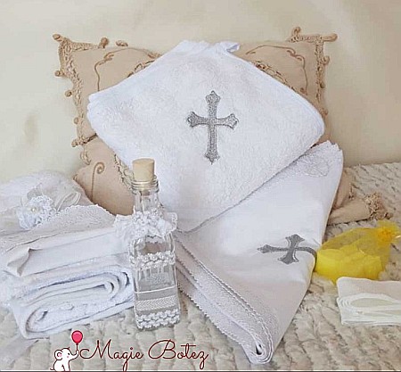 Trusou de Botez fetite baieti Cruce brodata, CROCE