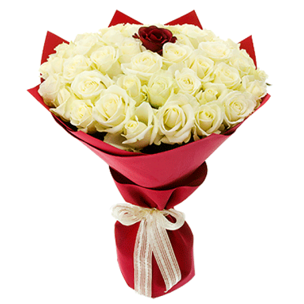 Buchet 50 Trandafiri Albi + 1 Rosu [1]