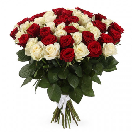 Aranjamente florale - Buchet 51 Trandafiri  Rosii si Albi