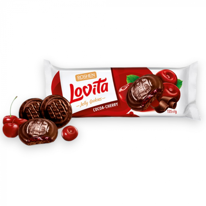 Biscuiti LOVITA cu ciocolata si jeleu de cirese 135 gr Mica [1]