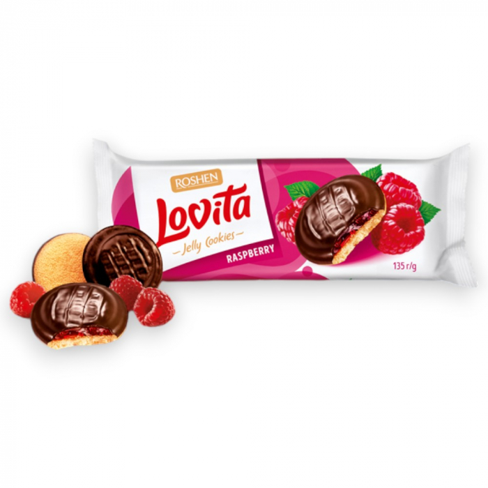 Biscuiti LOVITA cu ciocolata si jeleu de zmeura  135 gr Mica [1]