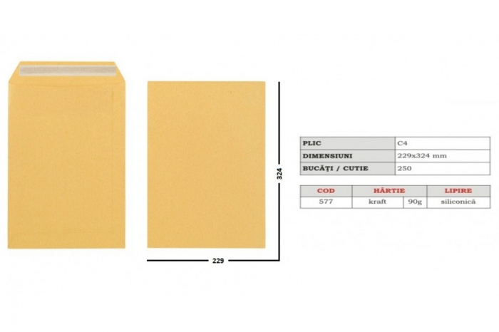 Plic C4 maro kraft siliconic, 229 x 324mm, 250 buc/cutie [1]