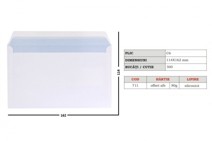 Plic C6 alb siliconic, 114 x 162 mm, 1000 buc/cutie [1]