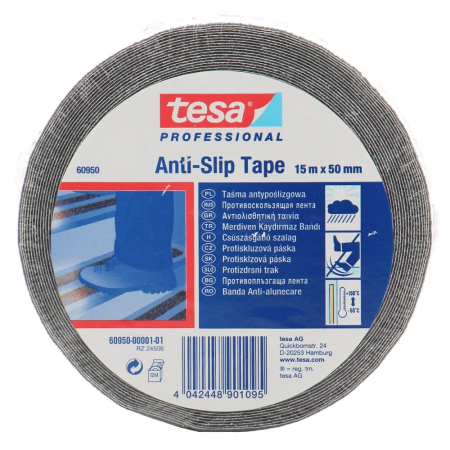 Banda adeziva antiderapanta - Banda adeziva antiderapanta neagra 15m x 50mm, Tesa 60950