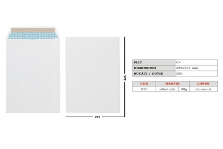 Plicuri - Plic C4 alb siliconic, 229 x 324mm, 250buc/cutie
