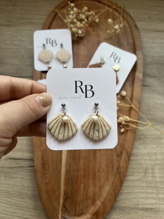 Cercei scoică din lut polimeric cu perlă naturală de cultură [1]