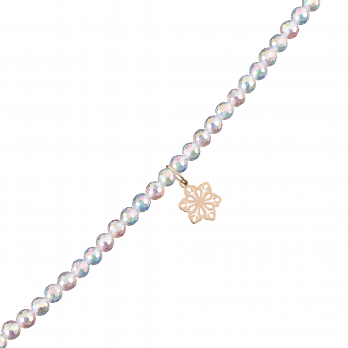 Bratara cu bile de Aur si Cristal fatetat curcubeu, pandantiv fulg de nea, pe snur Royalstone, marime 14-16.5 cm [2]