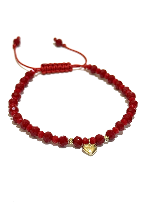 Bratara cu bile de Aur si Cristal fatetat roșu, pandantiv diverse modele, pe snur Royalstone, marime 14-16.5 cm [2]
