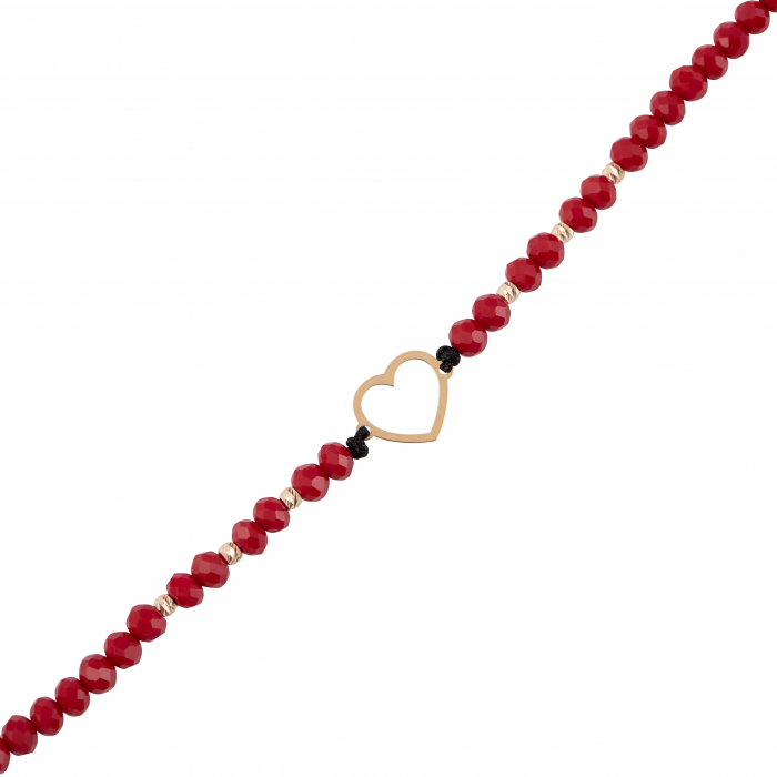 Bratara cu bile de Aur si Cristal fatetat rosu, pandantiv inima, pe snur Royalstone, marime 14-16.5 cm [4]