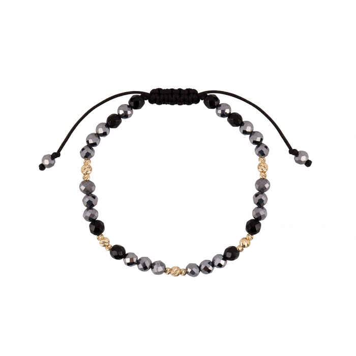 Bratara cu bile de Aur, Terahertz si Onix, pe snur Royalstone, marime 17-19 cm [2]