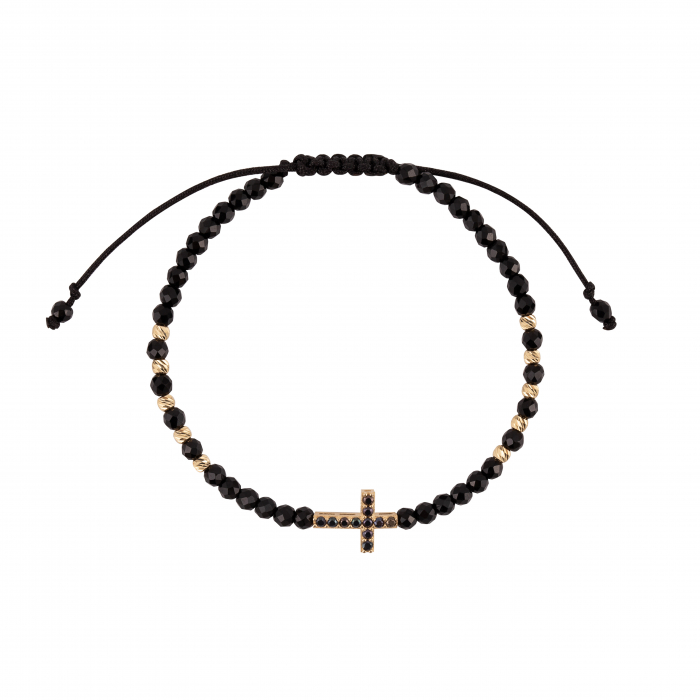 Bratara cu bile de Aur si Cristal fatetat, cruciulita cu Zirconiu negru, cu inchizatoare Royalstone, marime 14-16.5 cm [2]