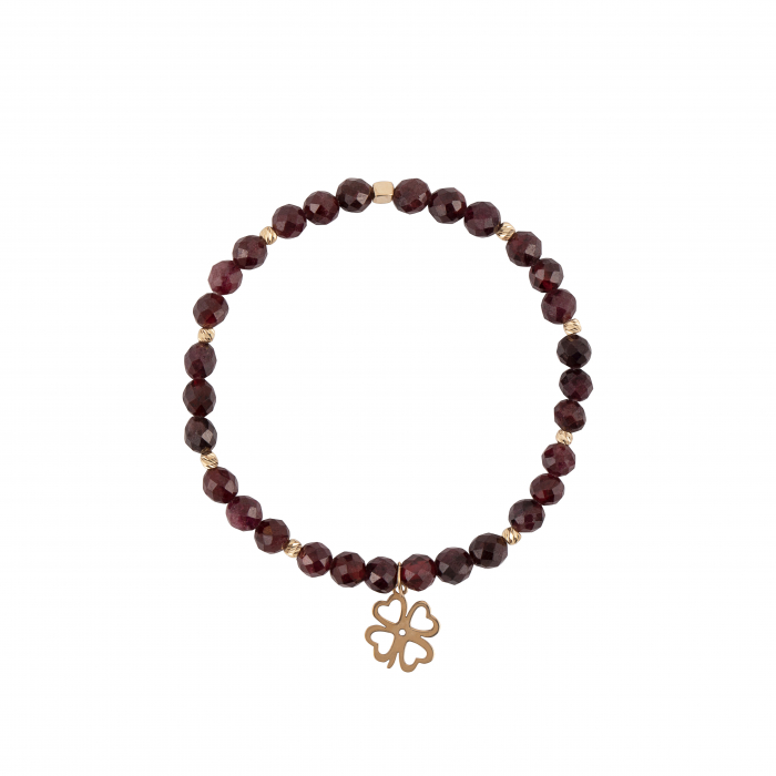 Bratara cu bile de Aur si Granat, pandantiv trifoi, pe snur elastic Royalstone, marime 17-19 cm [2]