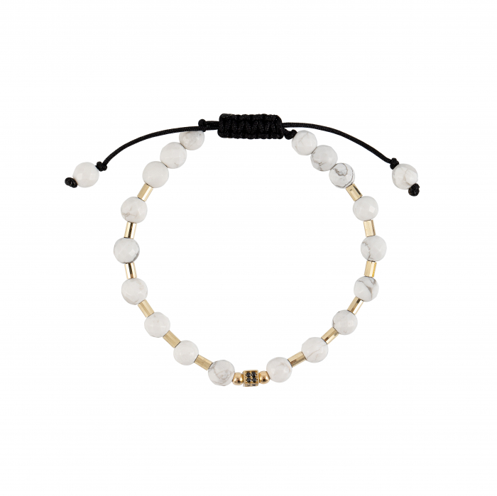Bratara cu bile de Aur si Howlit, patrat cu Zirconiu, pe snur Royalstone, marime 17-19 cm [2]