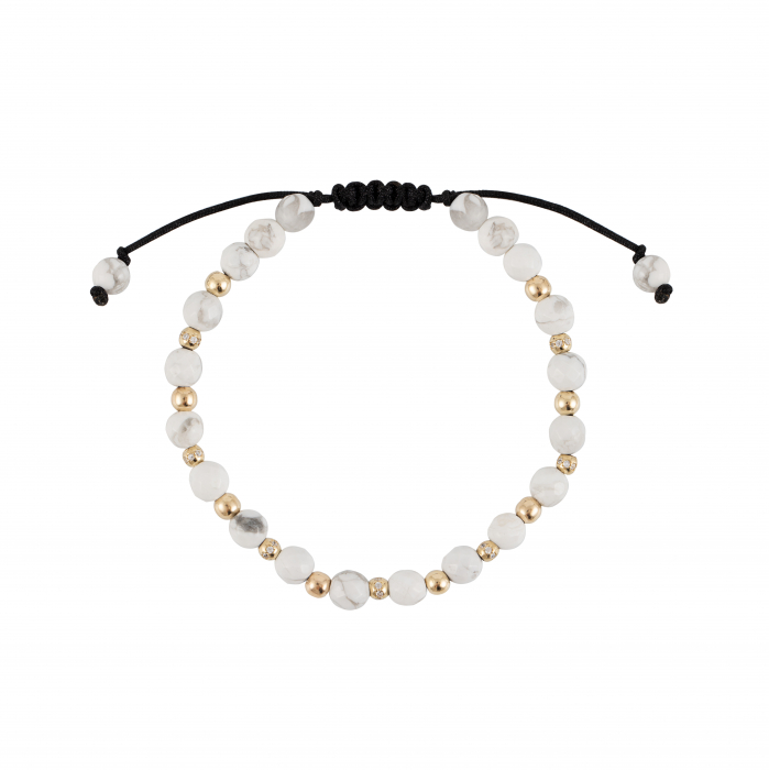 Bratara cu bile de Aur si Howlit, bile cu Zirconiu, pe snur Royalstone, marime 17-19 cm [2]