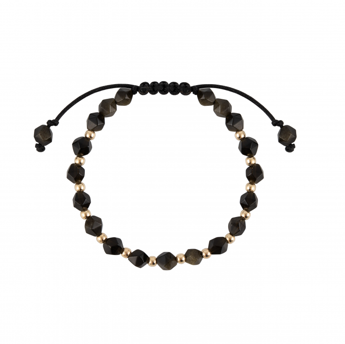 Bratara cu bile de Aur si Obsidian, pe snur Royalstone, marime 14-16.5 cm [2]