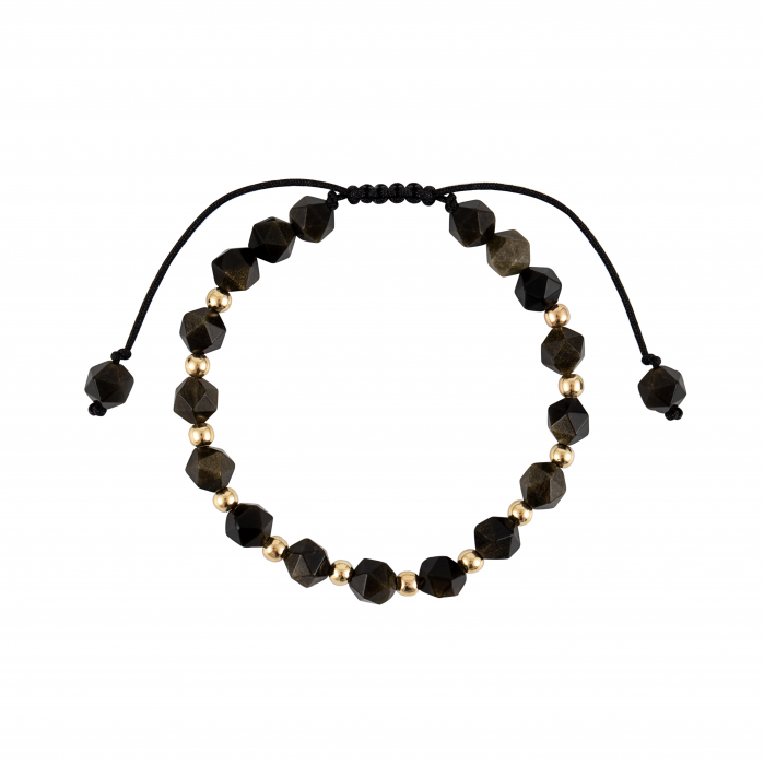 Bratara cu bile de Aur si Obsidian, pe snur Royalstone, marime 17-19 cm [2]