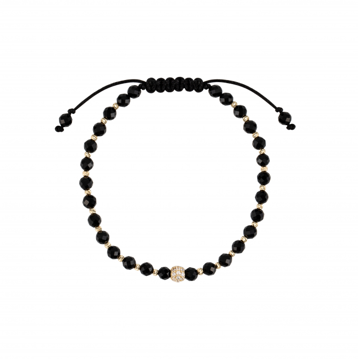 Bratara cu bile de Aur striate si Onix, bila pave cu Zirconiu, pe snur Royalstone, marime 17-19 cm [2]